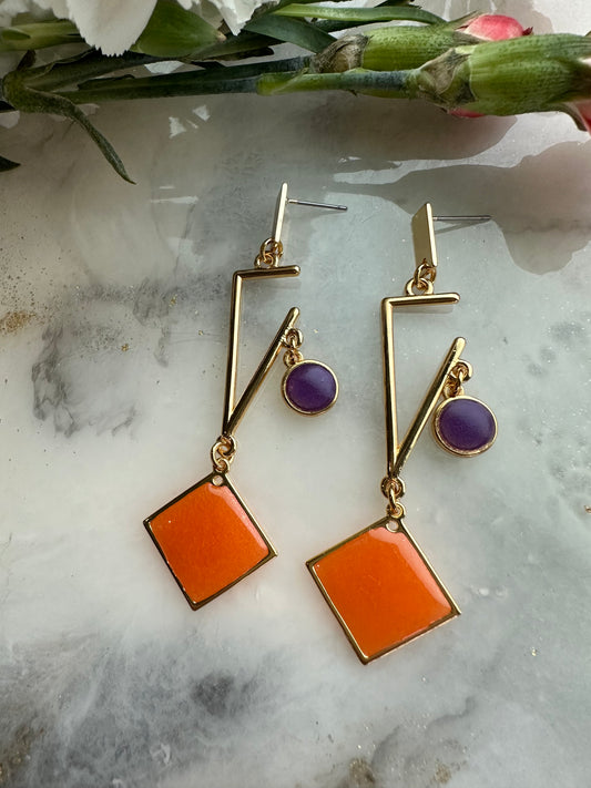 Geometrische oorbellen met meerkleurige stenen - Oranje