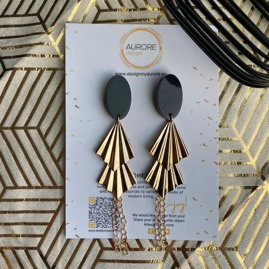 Waterfall oorbellen zwart/goud