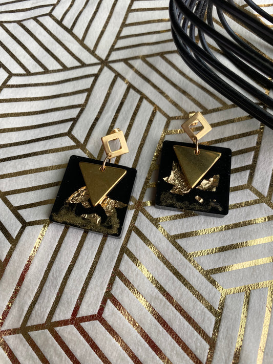 Rock 80's zwart gouden oorbellen