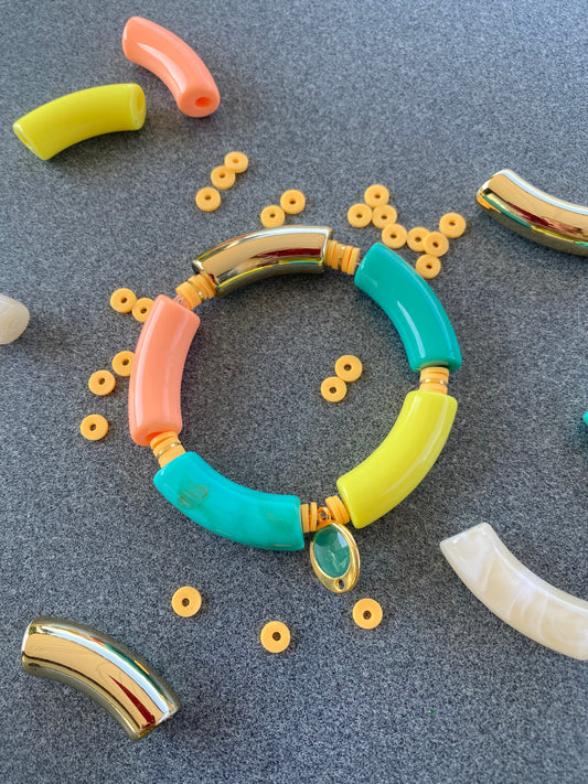 Kleurrijke tube armbanden - Groen mix