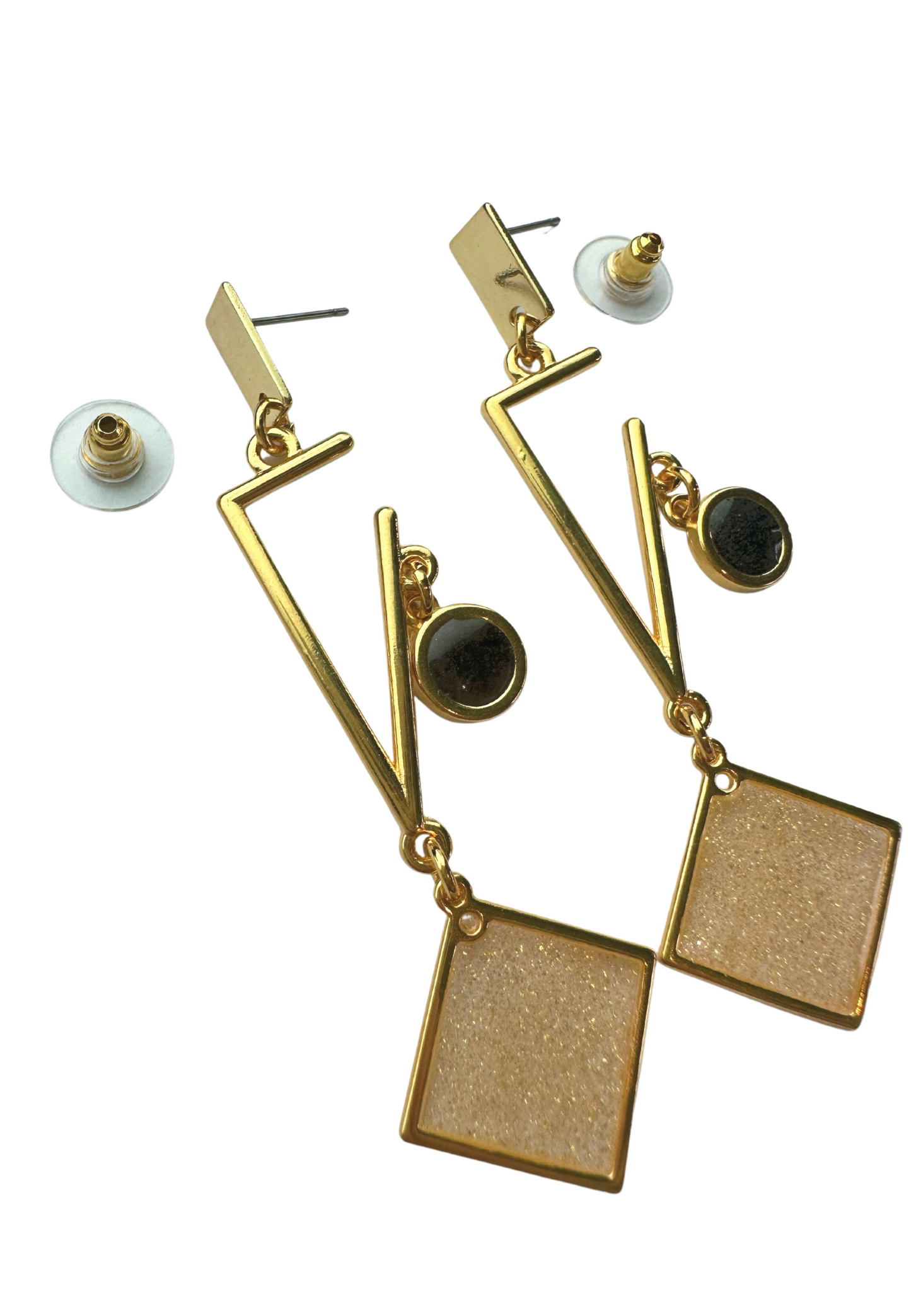 Geometrische oorbellen met meerkleurige stenen - Goud
