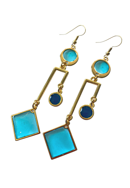 Asymmetrische elegante oorsieraden, blauw